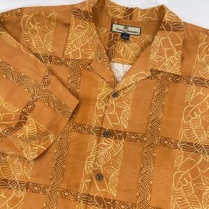 Tommy‎ Bahama Mens Silk Hawaiian Shirt Orange Pineapple Leaf Print XL